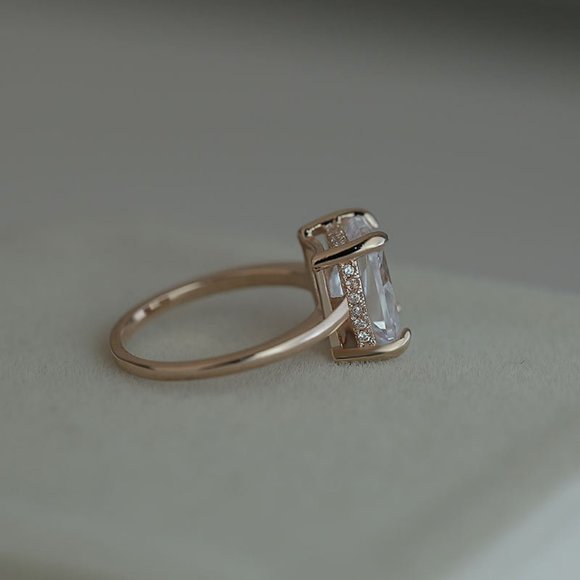NEW Rose Gold Emerald Cut Solitaire Diamond Ring - Picture 5 of 5
